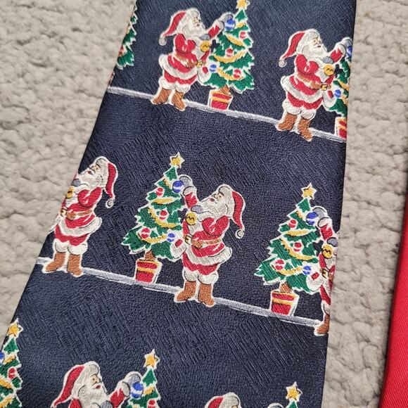 Holiday Christmas Santa Clause Red Blue 2pc Silk Neckties Colorful Collection - Picture 3 of 7